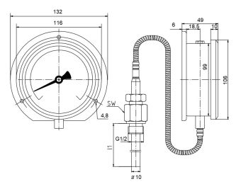 TDF100-50-8 -50-0-50°С Ø100mm G1/2R 150/12mm 8m Ф термометр манометрический виброустойчивый