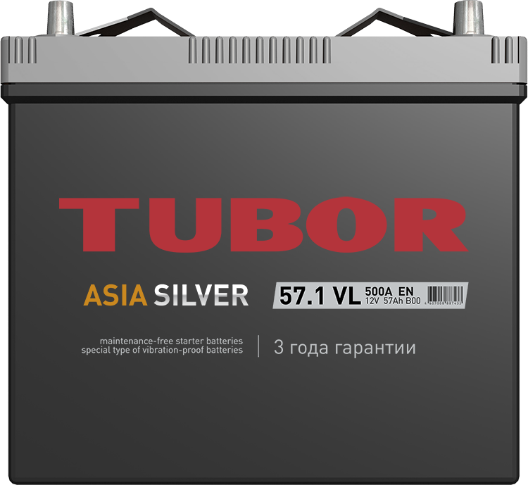 6СТ-57.1 VL B00 57Ah TUBOR ASIA SILVER аккумулятор свинцово-кислотный