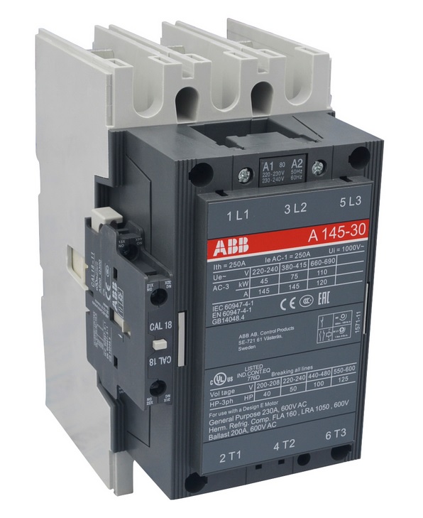 A145-30-22 250A 220VAC 75kW 380-415V 3P 2NO+2NC ABB контактор