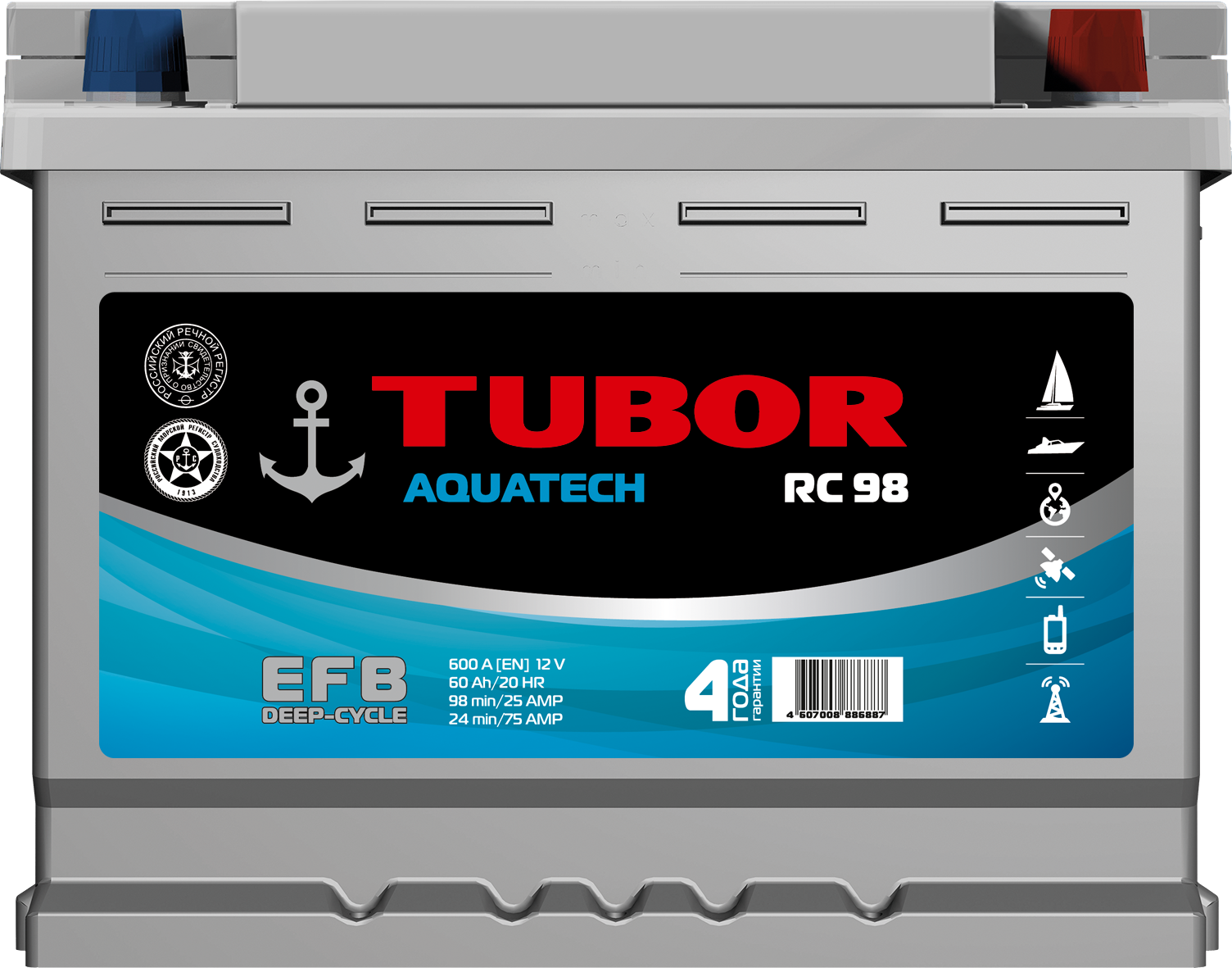 6СТ-60.0 VL 60Ah TUBOR AQUATECH аккумулятор свинцово-кислотный стартерно-тяговый