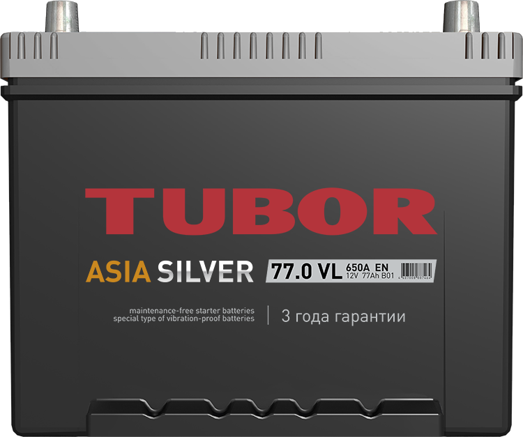 6СТ-77.0 VL B01 77Ah TUBOR ASIA SILVER аккумулятор свинцово-кислотный