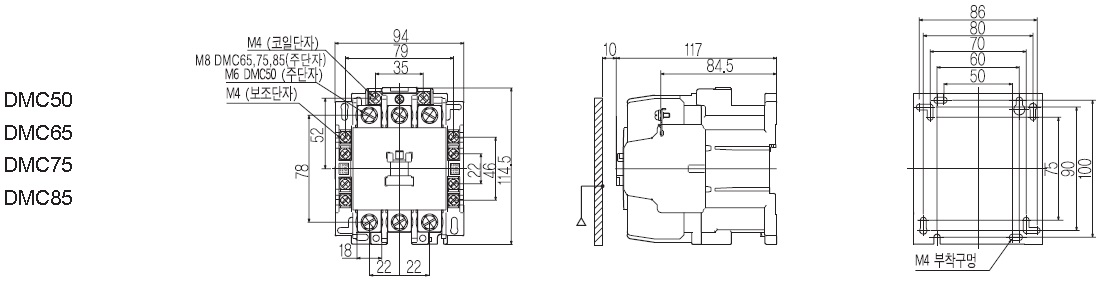 DMC65 65A 110-120VAC 30kW 380-440V 3P 2NO+2NC Dong-A контактор