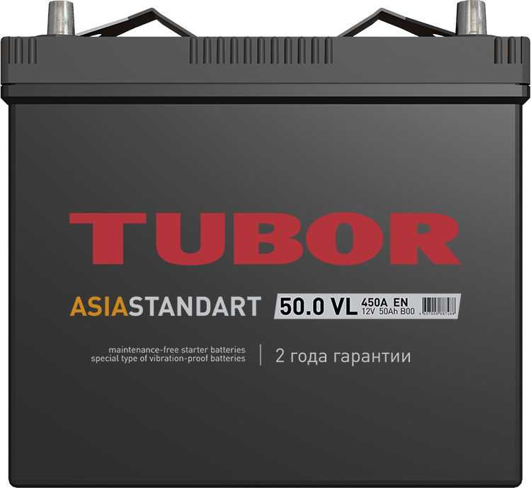 6СТ-50.0 VL B00 50Ah TUBOR ASIA STANDART аккумулятор свинцово-кислотный