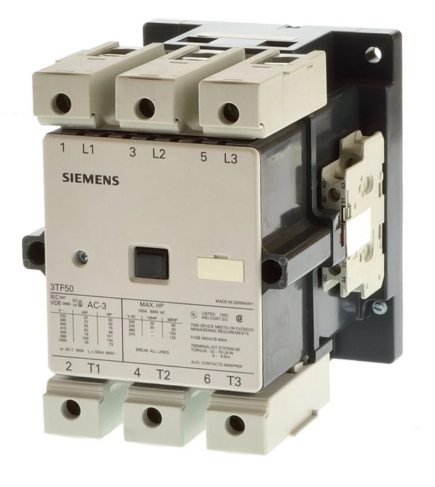 3TF50 160A 92-110VAC 50/60Hz 55kW 3P 3NO+3NC Siemens контактор