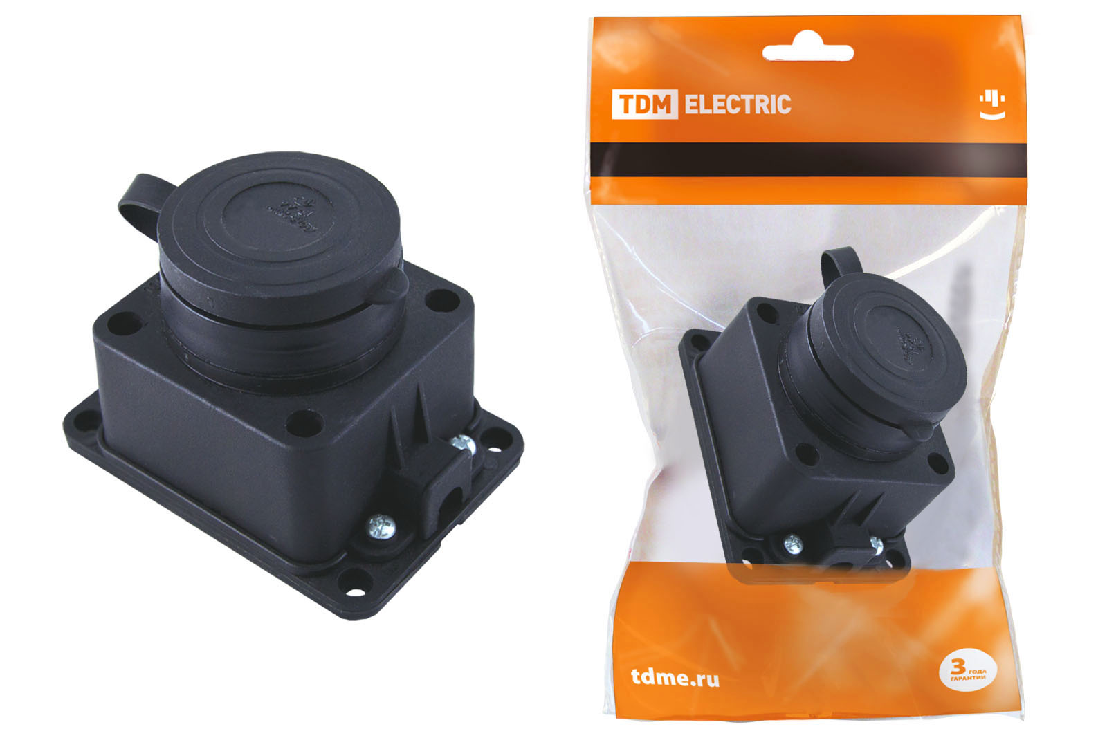 РЕН-1К 2P+E 16A 250V IP44 розетка накладная каучуковая