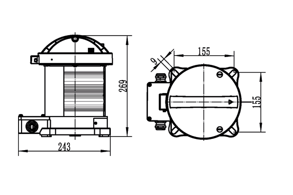 CXH2-10PL 112,5° 2х6W 100-240VAC LED IP66 LZ фонарь сигнально-отличительный левого борта красный
