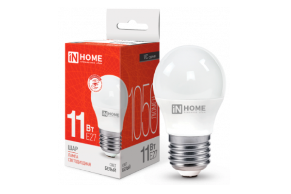 E27 11W 170-265VAC 4000K G45 IN HOME 4690612020617 лампа светодиодная