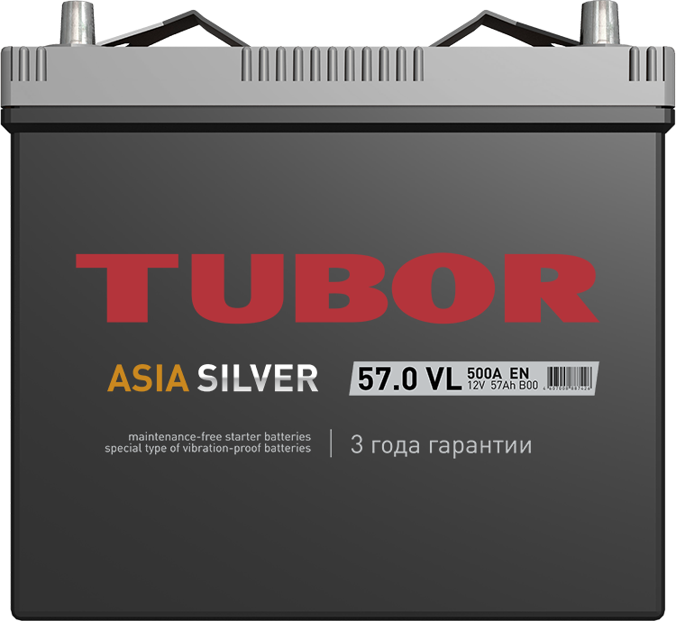 6СТ-57.0 VL B00 57Ah TUBOR ASIA SILVER аккумулятор свинцово-кислотный