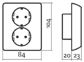 JN-2V-EKO (RS1091) 2x2P+Е 16A 250V IP21 розетка каютная встраиваемая двойная