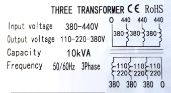 TSZM-C-10 440-380/380-220-110V 50/60Hz 3P трансформатор брызгозащищенный