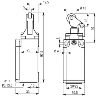 E100-00-CM 6A 500V IP56 (рычаг с роликом нажимной) выключатель концевой