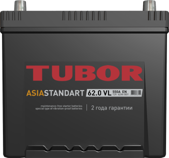 6СТ-62.0 VL B01 62Ah TUBOR ASIA STANDART аккумулятор свинцово-кислотный