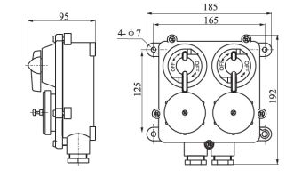 JSN-3D 2x2P+E 20A 250V IP56 АМЭО розетка судовая с выключателем двойная