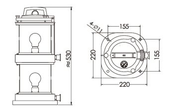 CXH3-10P 225° 2х65W P28s  LZ фонарь сигнально-отличительный топовый стационарный белый
