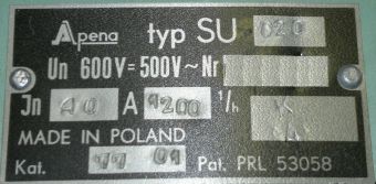 SU-020 40A 220VDC 600V 2P(2NO) 2NО+2NC Apena контактор