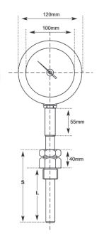 TG100-650G +50+650°С Ø100 G1/2R 250/12mm термометр виброустойчивый