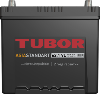 6СТ-62.1 VL B01 62Ah TUBOR ASIA STANDART аккумулятор свинцово-кислотный